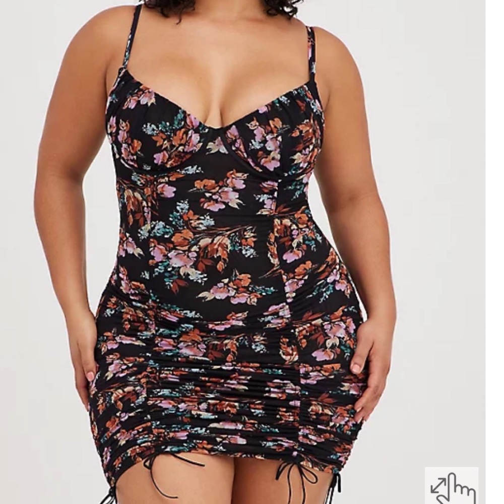 Torrid Underwire Mesh Drawstring Chemise Black Floral
